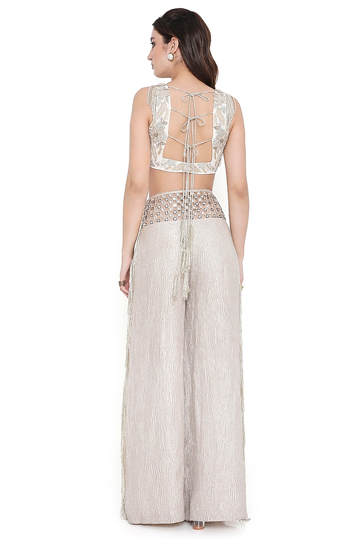 Off-White Tissue Mirror Work Pant Set by Payal Singhal at Pernia's Pop Up Shop