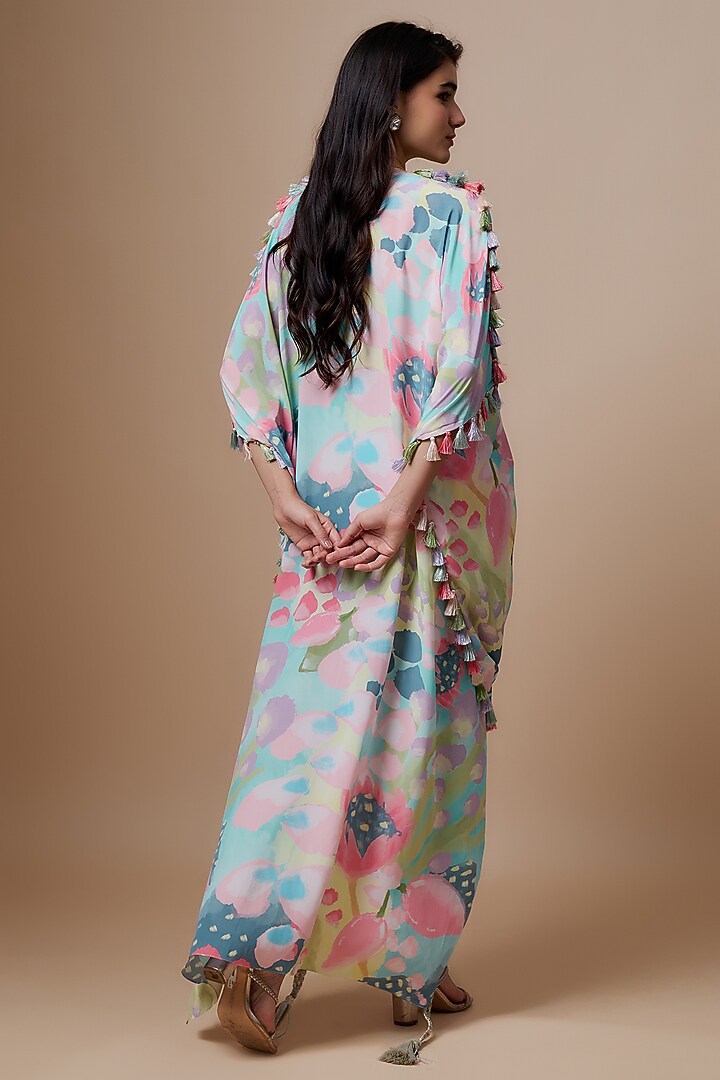 Multi-Colored Crepe Printed & Hand Embroidered Kaftan Set by Payal Singhal at Pernia's Pop Up Shop