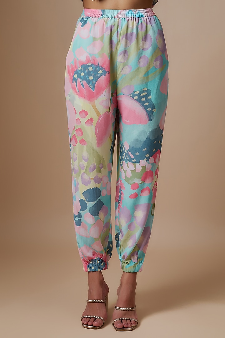 Multi-Colored Crepe Printed & Hand Embroidered Kaftan Set by Payal Singhal at Pernia's Pop Up Shop