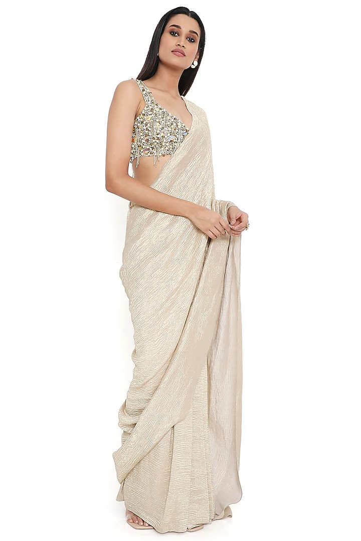 Off-White Tissue Reception Saree Set by Payal Singhal at Pernia's Pop Up Shop