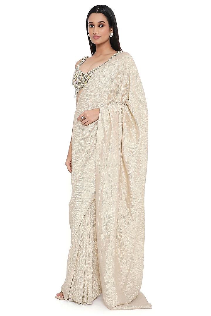 Off-White Tissue Reception Saree Set by Payal Singhal at Pernia's Pop Up Shop