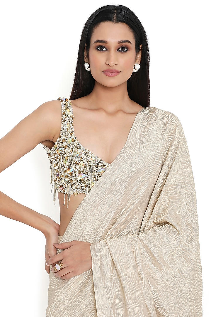 Off-White Tissue Reception Saree Set by Payal Singhal at Pernia's Pop Up Shop