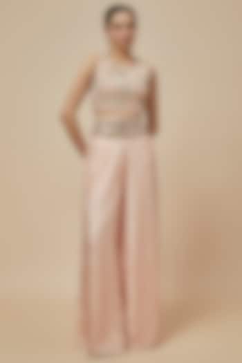 Blush Pink Dola Silk Palazzo Pant Set by Payal Singhal at Pernia's Pop Up Shop