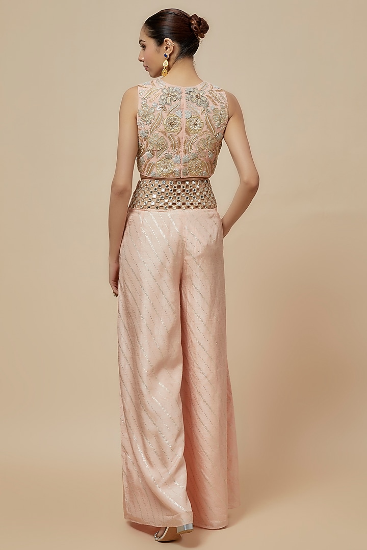 Blush Pink Dola Silk Palazzo Pant Set by Payal Singhal at Pernia's Pop Up Shop
