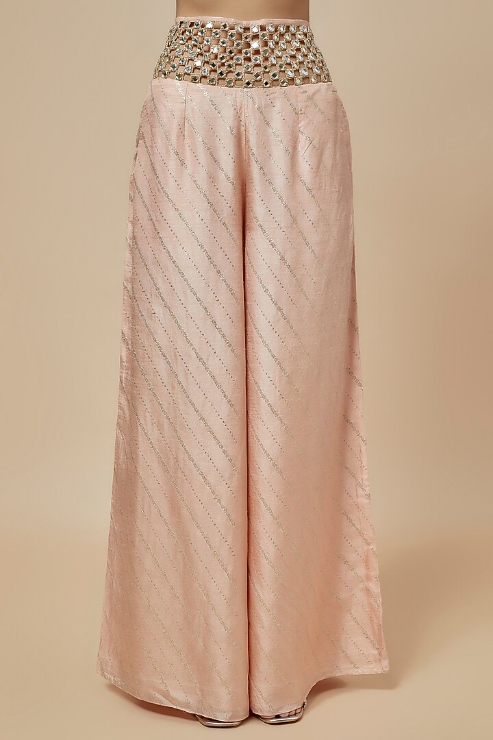 Blush Pink Dola Silk Palazzo Pant Set by Payal Singhal at Pernia's Pop Up Shop