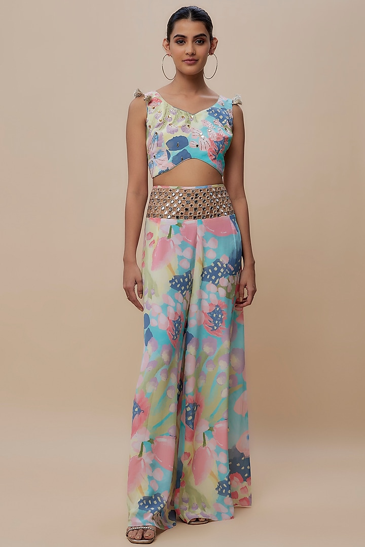 Multi-Colored Crepe Hand Embroidered Co-Ord Set by Payal Singhal