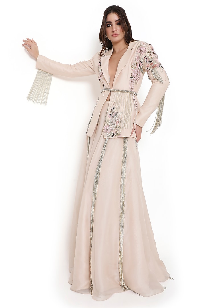 Sone Color Organza Embroidered Jacket Bridal Lehenga Set by Payal Singhal at Pernia's Pop Up Shop