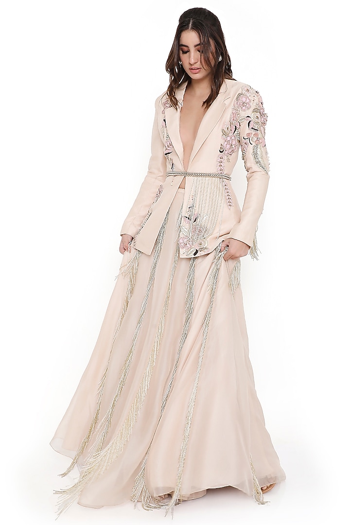 Sone Color Organza Embroidered Jacket Bridal Lehenga Set by Payal Singhal at Pernia's Pop Up Shop