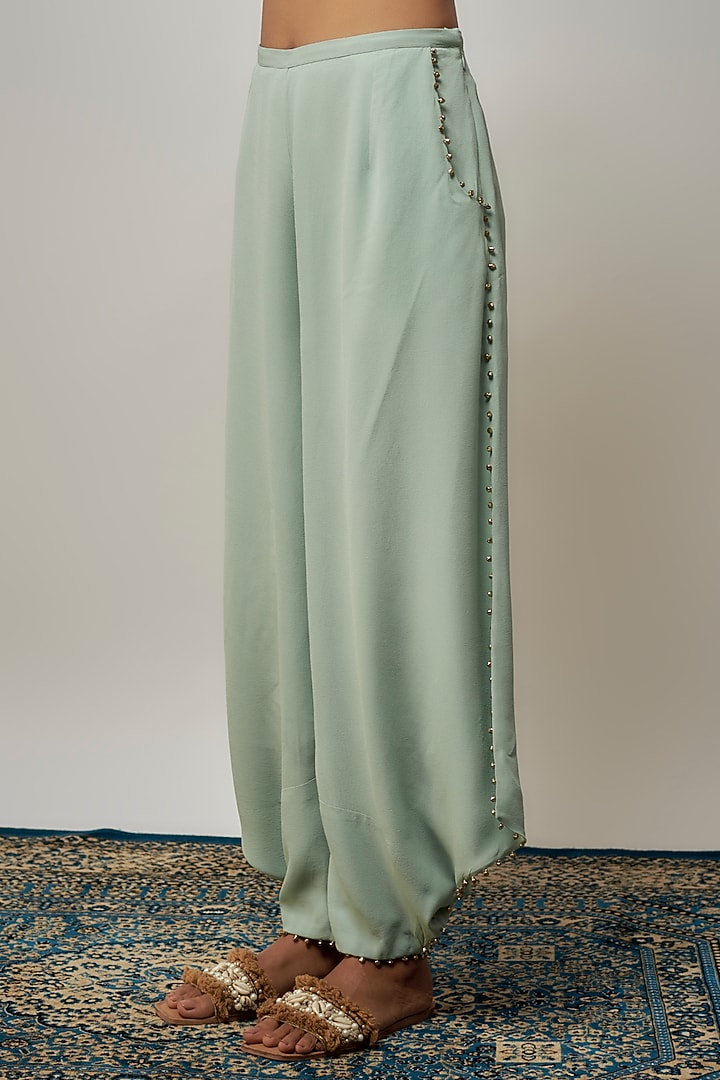 Seafoam Green Crepe Hand Embroidered Kaftan Set by Payal Singhal at Pernia's Pop Up Shop