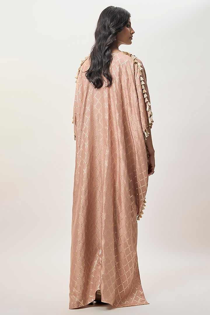Coral Dola Silk Mirror Embroidered Kaftan Set by Payal Singhal at Pernia's Pop Up Shop
