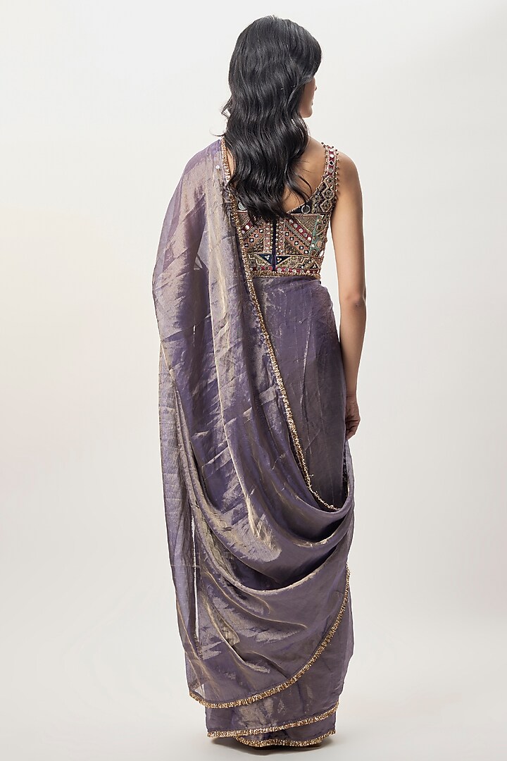 Purple Tissue Pre-Stitched Wedding Saree Set by Payal Singhal at Pernia's Pop Up Shop