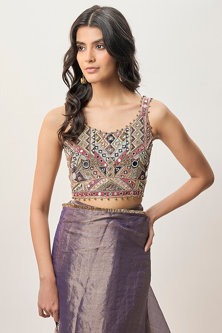 Purple Tissue Pre-Stitched Wedding Saree Set by Payal Singhal at Pernia's Pop Up Shop