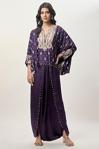 Purple Modal Satin Dhoti Skirt Set by Payal Singhal