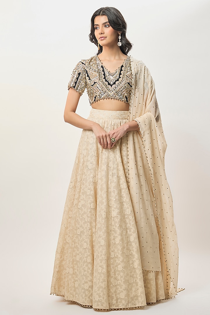 Beige Katarwa Wedding Lehenga Set by Payal Singhal at Pernia's Pop Up Shop