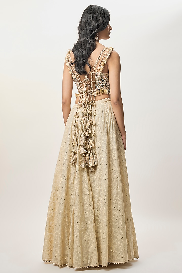 Beige Mukaish Jaal Wedding Lehenga Set by Payal Singhal at Pernia's Pop Up Shop