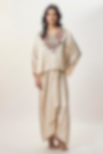 Champagne Modal Satin Skirt Set by Payal Singhal at Pernia's Pop Up Shop