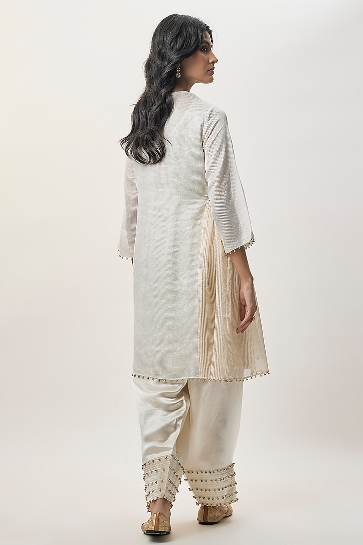 Beige Stripe Tissue Embroidered Kurta Set by Payal Singhal at Pernia's Pop Up Shop