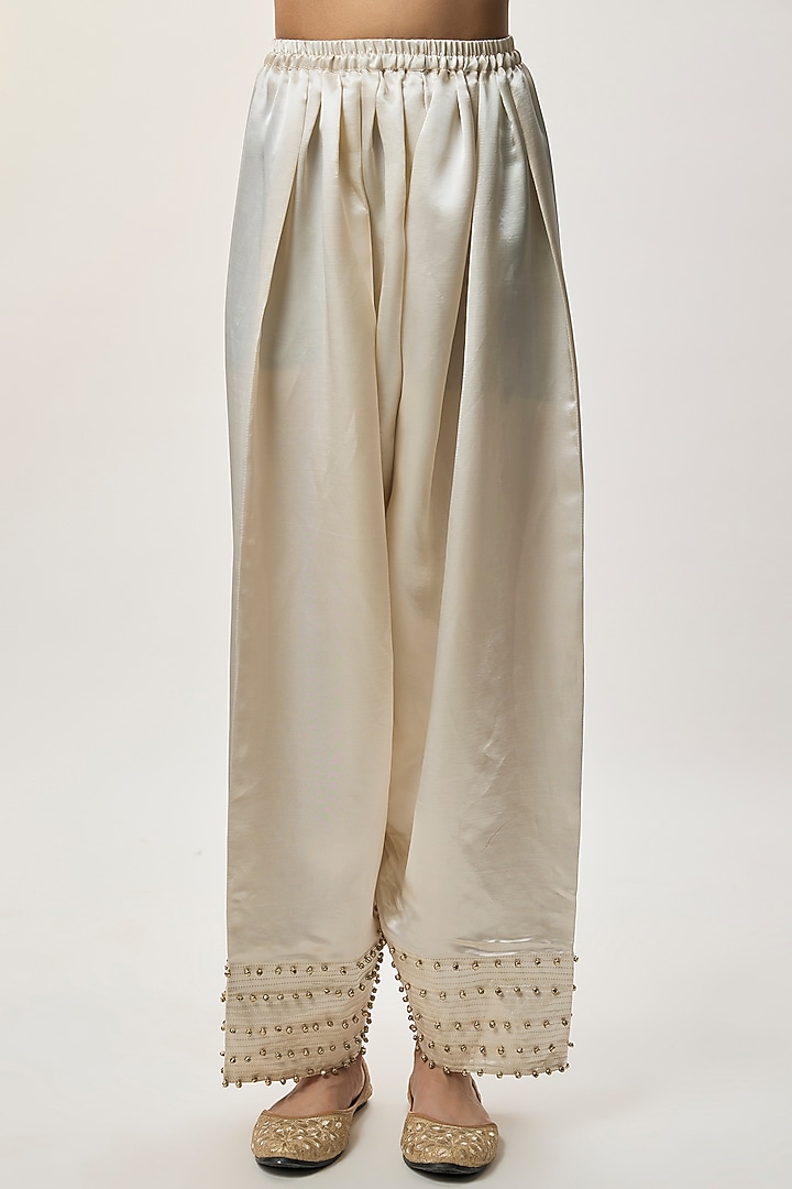 Beige Stripe Tissue Embroidered Kurta Set by Payal Singhal at Pernia's Pop Up Shop