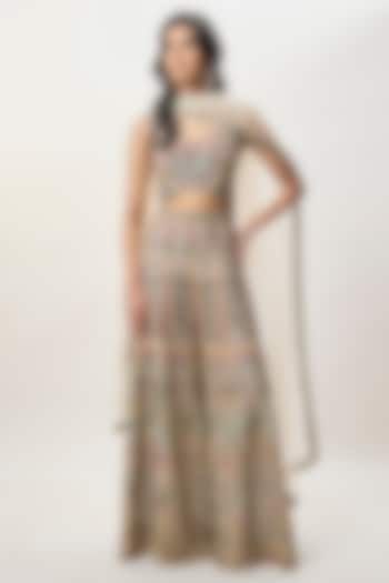 Beige Georgette Embroidered Bridal Sharara Set by Payal Singhal at Pernia's Pop Up Shop