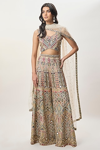 Beige Georgette Embroidered Sharara Set by Payal Singhal