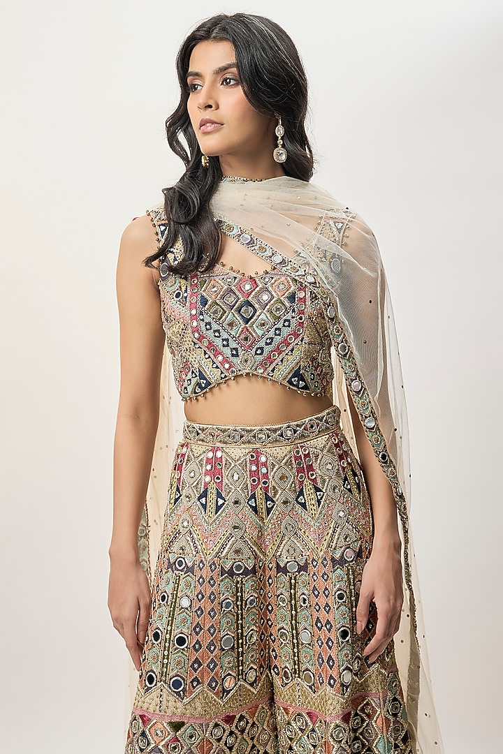 Beige Georgette Embroidered Bridal Sharara Set by Payal Singhal at Pernia's Pop Up Shop