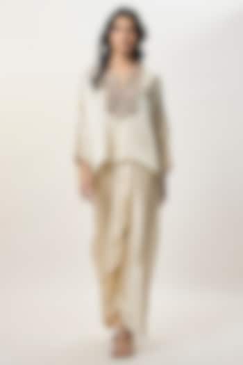 Champagne Modal Satin Skirt Set by Payal Singhal at Pernia's Pop Up Shop