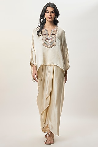 Champagne Modal Satin Skirt Set by Payal Singhal