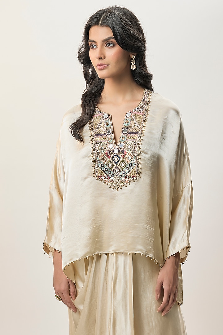 Champagne Modal Satin Skirt Set by Payal Singhal at Pernia's Pop Up Shop