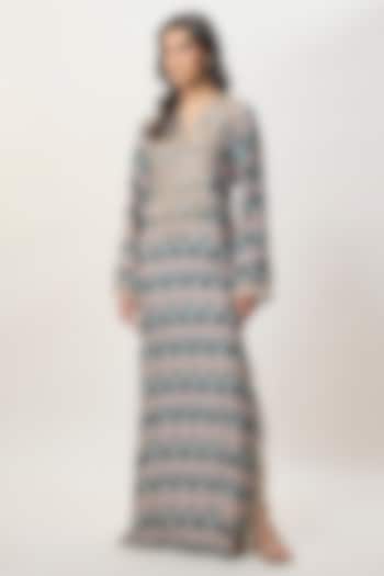 Blue Habutai Silk Printed & Embroidered Kaftan by Payal Singhal at Pernia's Pop Up Shop