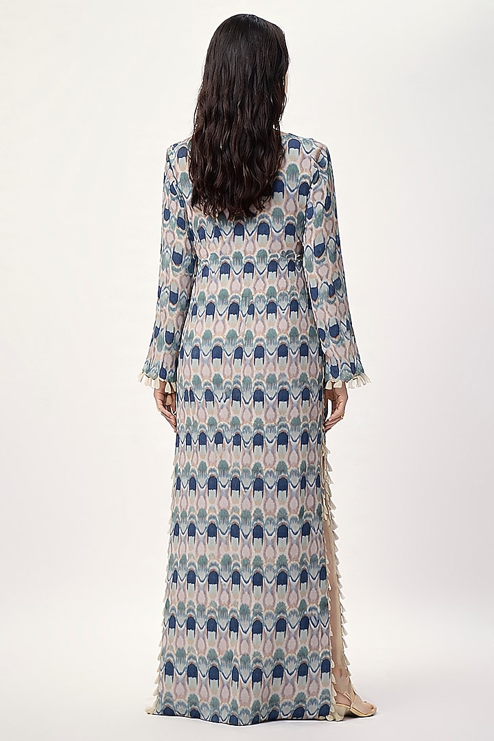 Blue Habutai Silk Printed & Embroidered Kaftan by Payal Singhal at Pernia's Pop Up Shop