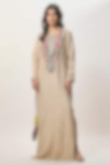 Beige Crushed Tissue Embroidered Kaftan by Payal Singhal at Pernia's Pop Up Shop