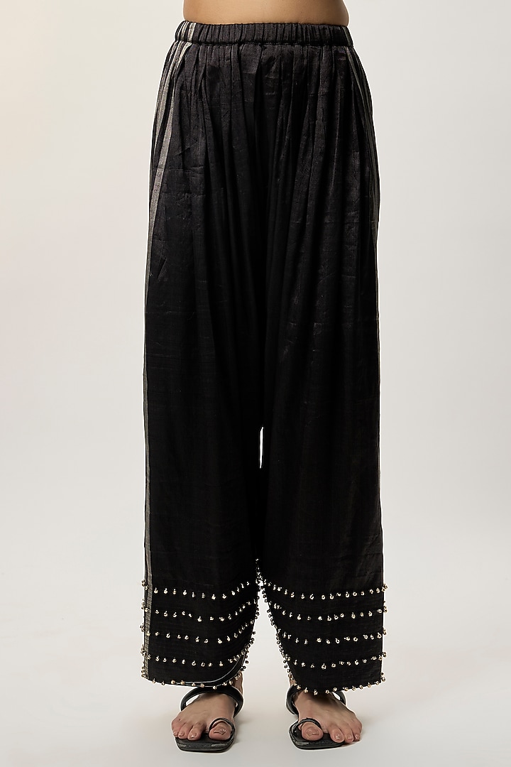 Black Stripe Tissue Embroidered Kurta Set by Payal Singhal at Pernia's Pop Up Shop