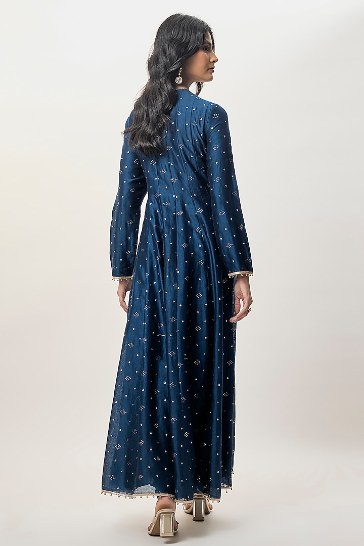 Navy Blue Mukaish Silkmul Embroidered Wedding Anarkali Set by Payal Singhal at Pernia's Pop Up Shop