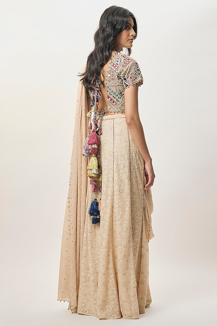 Beige Lucknowi Georgette Bridal Sharara Set by Payal Singhal at Pernia's Pop Up Shop