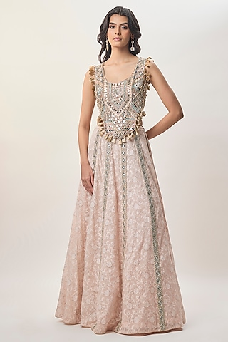 Blush Pink Katarwa Embroidered Lehenga Set by Payal Singhal