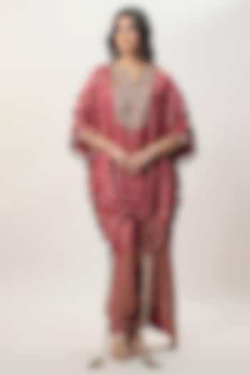 Red Dola Silk Mirror Embroidered Kaftan Set by Payal Singhal at Pernia's Pop Up Shop