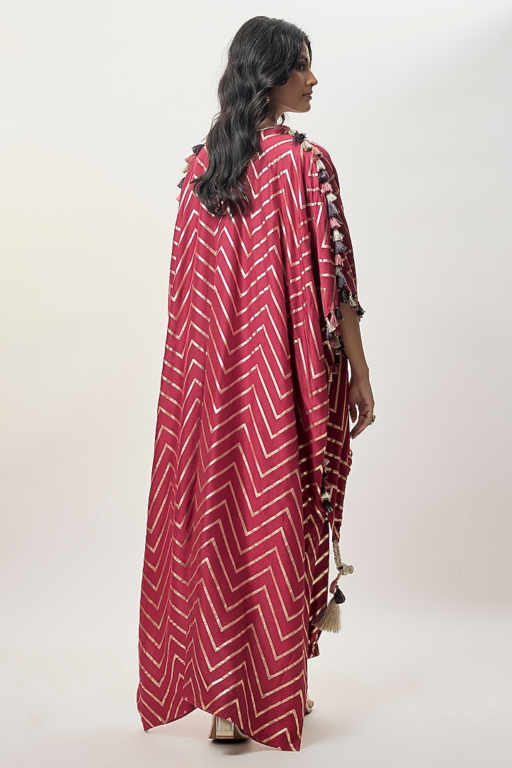Red Dola Silk Mirror Embroidered Kaftan Set by Payal Singhal at Pernia's Pop Up Shop