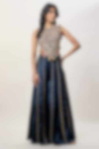 Navy Blue Velvet Wedding Sharara Set by Payal Singhal at Pernia's Pop Up Shop