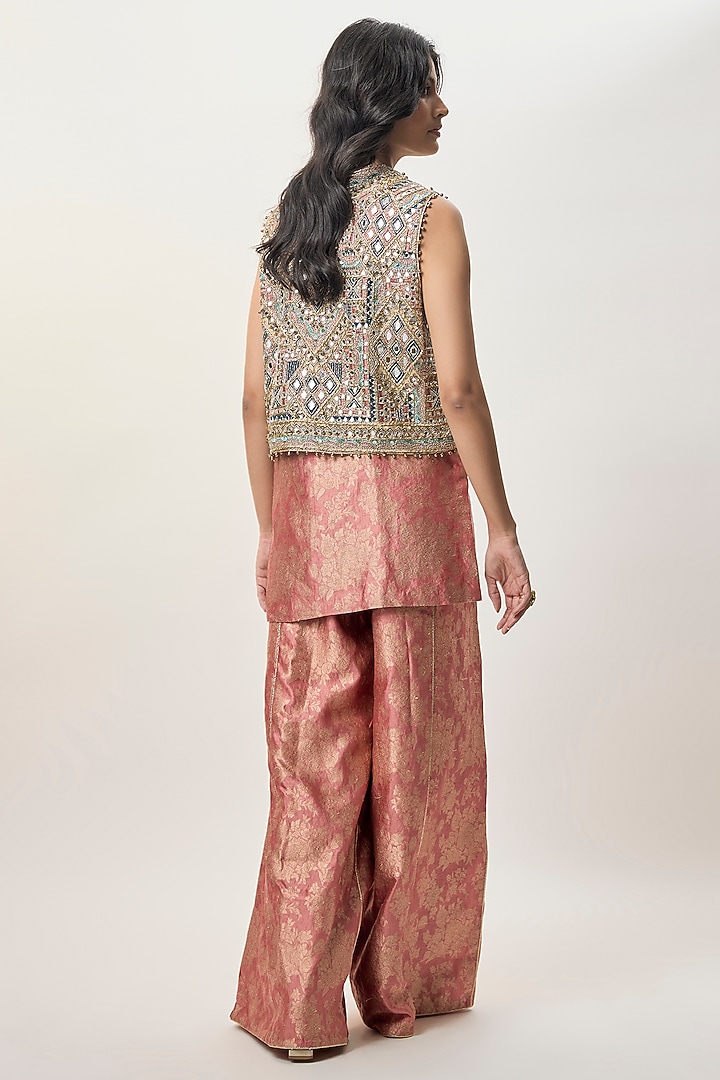Rust Pink Banarasi Brocade Kurta Set by Payal Singhal at Pernia's Pop Up Shop