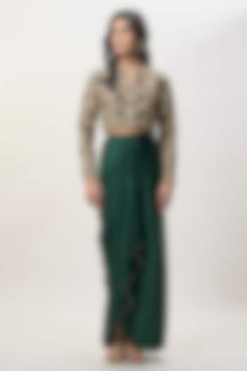 Emerald Green Modal Satin Draped Skirt Set by Payal Singhal at Pernia's Pop Up Shop