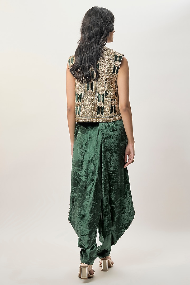 Emerald Green Georgette Embroidered Jacket Set by Payal Singhal at Pernia's Pop Up Shop