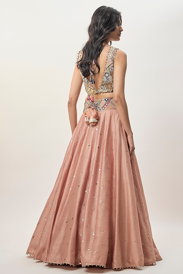 Peachy Pink Silk Embroidered Wedding Lehenga Set by Payal Singhal at Pernia's Pop Up Shop