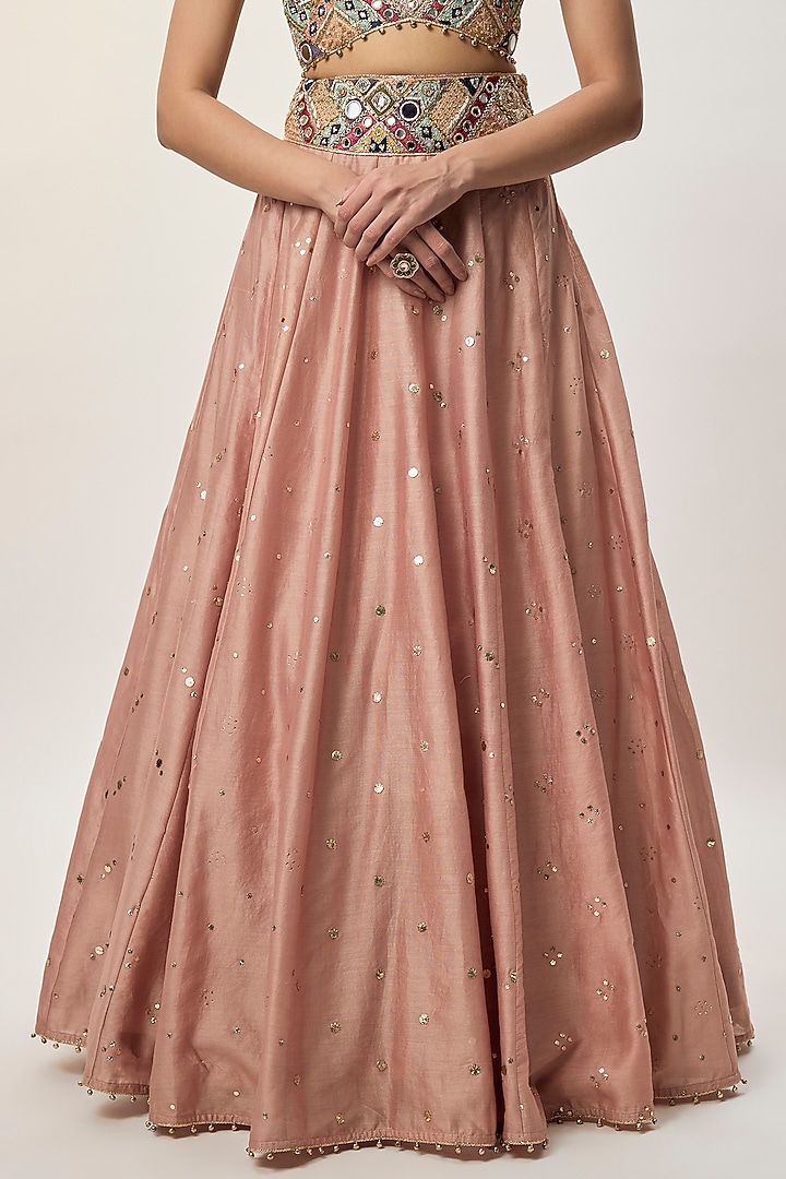 Peachy Pink Silk Embroidered Wedding Lehenga Set by Payal Singhal at Pernia's Pop Up Shop