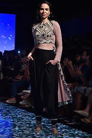Blush Pink Embroidered Wedding Anarkali With Pants by Payal Singhal at Pernia's Pop Up Shop