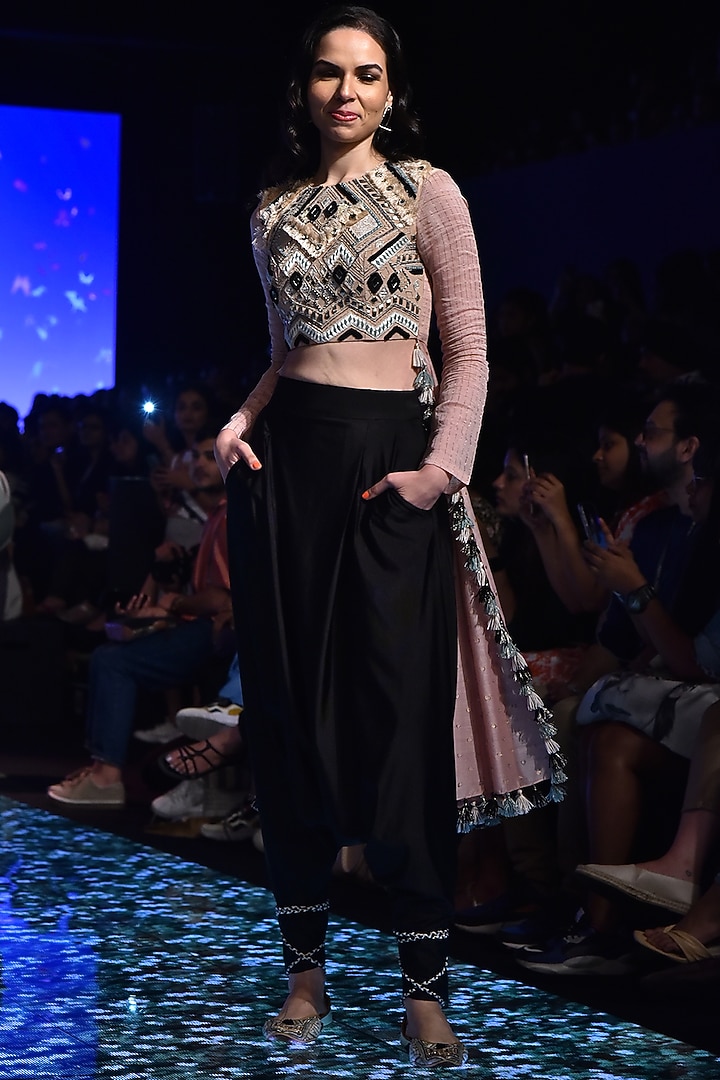 Blush Pink Embroidered Wedding Anarkali With Pants by Payal Singhal at Pernia's Pop Up Shop