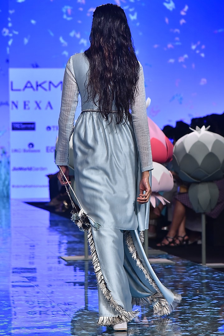 Pale Blue Embroidered Kurta With Palazzo Pants by Payal Singhal at Pernia's Pop Up Shop