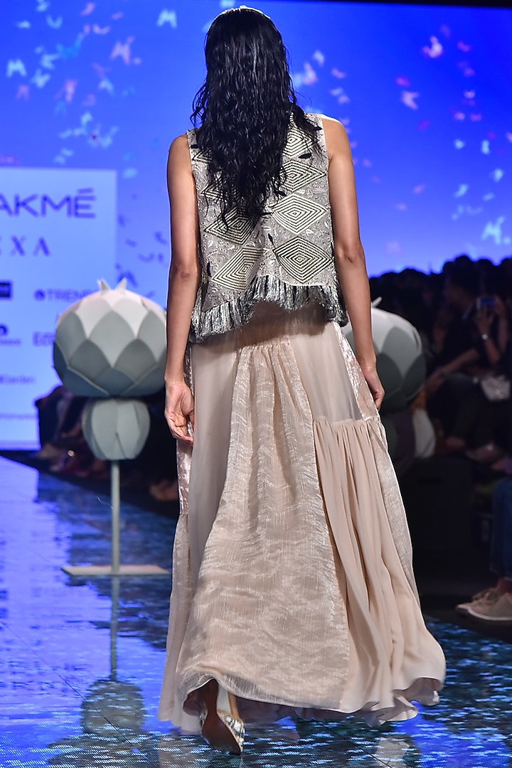 Stone Velvet & Chanderi Asymmetric Jacket Wedding Lehenga Set by Payal Singhal at Pernia's Pop Up Shop