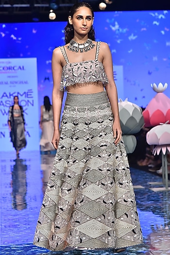 Dusky Rose Pink Embroidered Blouse With Bridal Lehenga by Payal Singhal at Pernia's Pop Up Shop