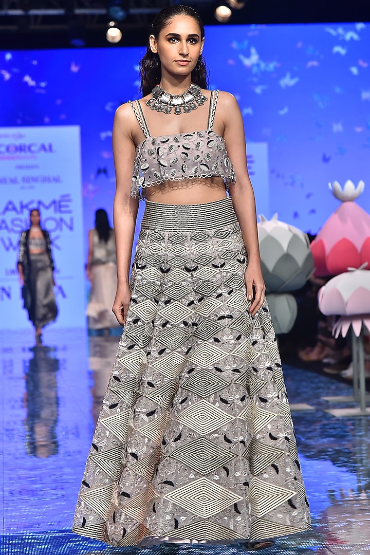 Dusky Rose Pink Embroidered Blouse With Bridal Lehenga by Payal Singhal at Pernia's Pop Up Shop