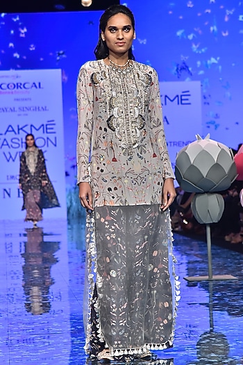 Black Organza & Crepe Forest Printed Wedding Sharara Set by Payal Singhal at Pernia's Pop Up Shop